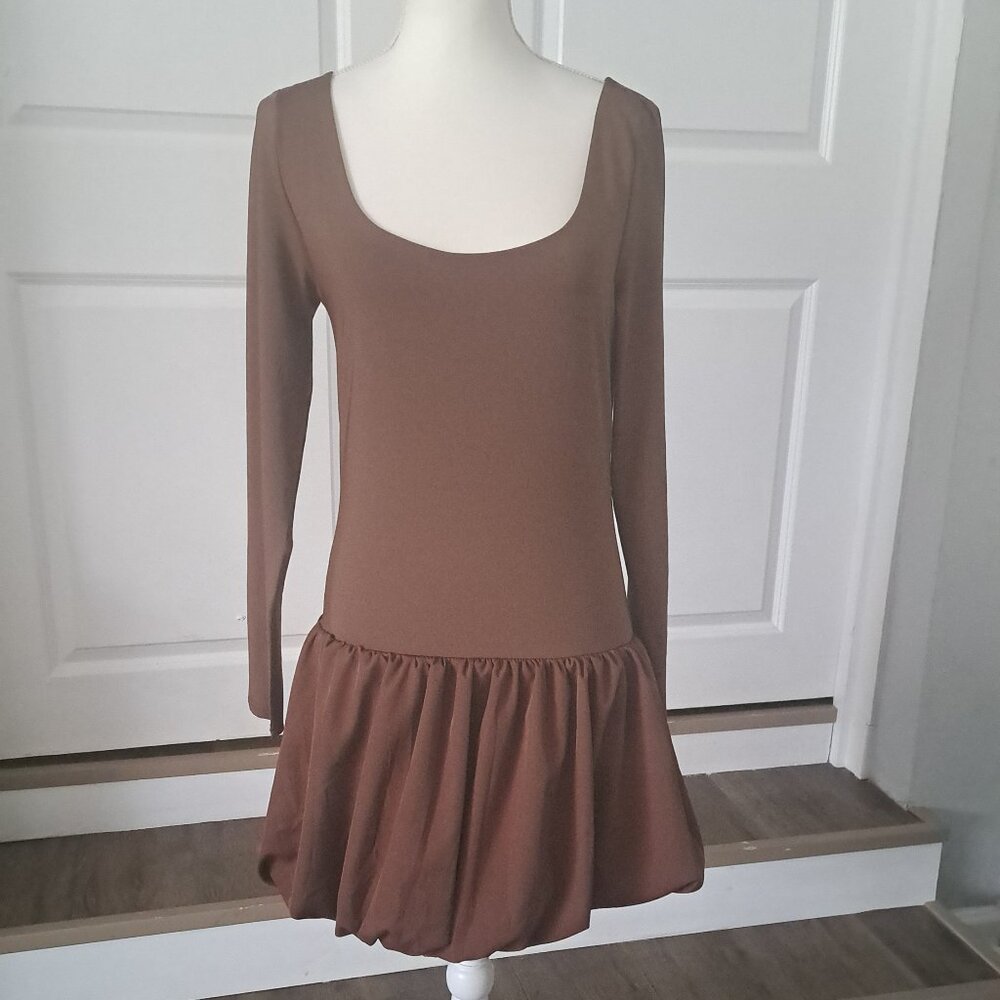 HYPERFIRE elegant long-sleeve sleeve scoop neck puff bubble mini dress XL NWT